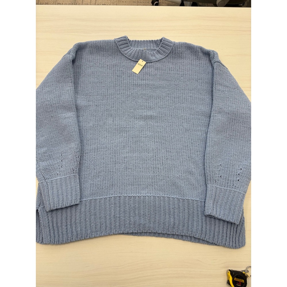Aerie Chenille Knit Sweater Women's Medium Blue Crew Neck Cozy Pullover NWT